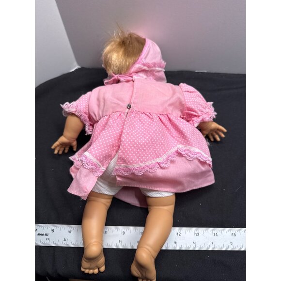 Berenguer 15" Angry Face Crying Baby Blue Eye Blonde Doll Pink Outfit & Bonnet - Picture 6 of 9
